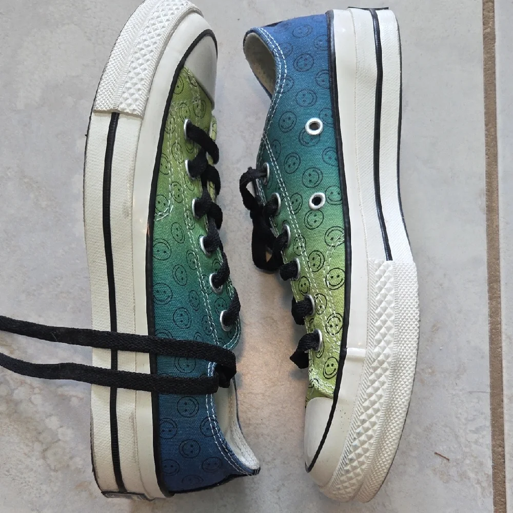 Converse Blue and Green Smiley Sneakers